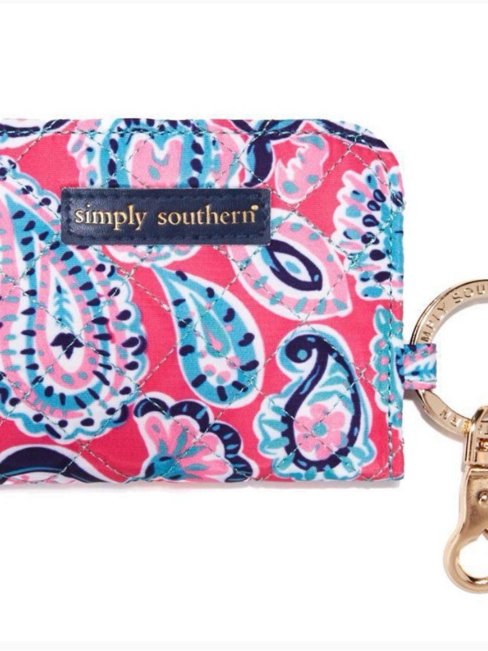 Simply Southern Hot Pink Paisley Quilted Key Case with Aqua Accents